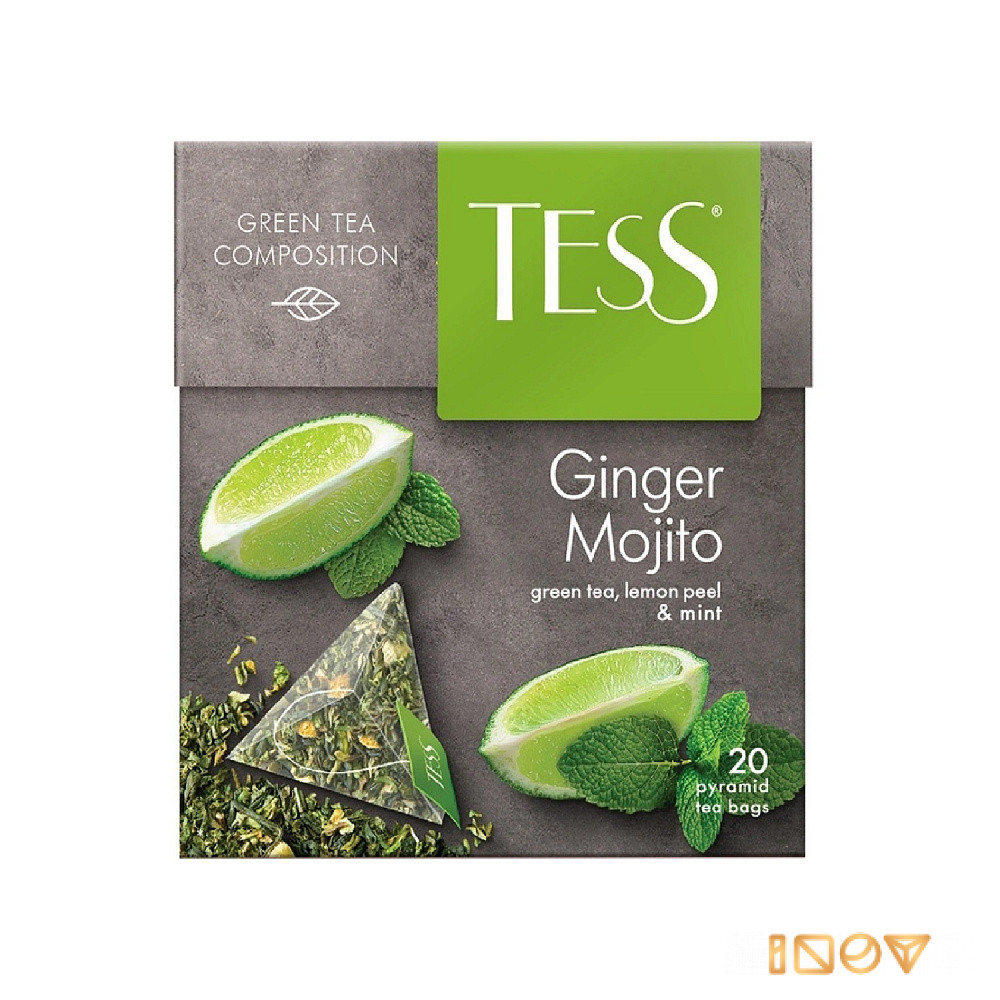 Чай зеленый Tess Ginger Mojito, с цедрой лимона и мятой, в пирамидках, 20 шт.