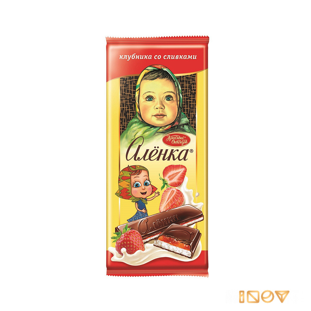 Шоколад Алёнка с начинкой клубника со сливками, Красный Октябрь, 87 гр.