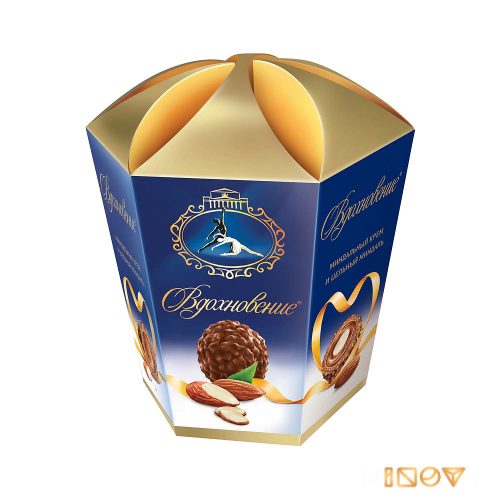 Конфеты в коробке Вдохновение с миндальным кремом и целым миндалем, Красный Октябрь, 150 гр.